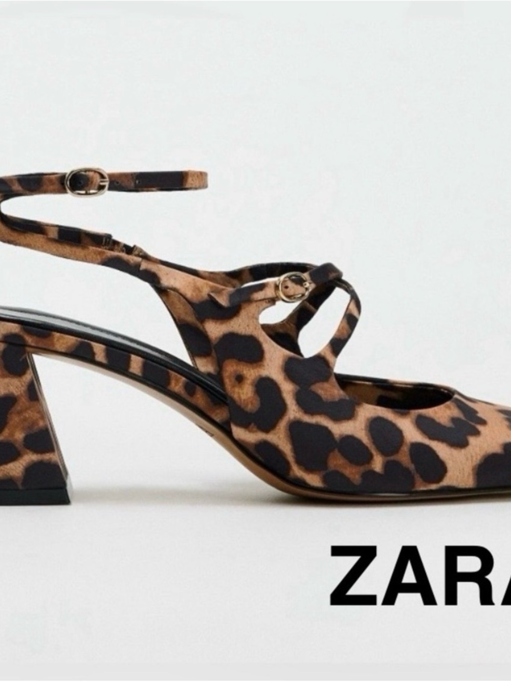 Zara Leopard-Print Ankle-Strap Block Heel Pumps - Brown/Black